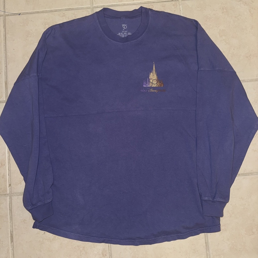 Walt Disney World Spirit Jersey Size L Castle 50th Anniversary Purple Shirt